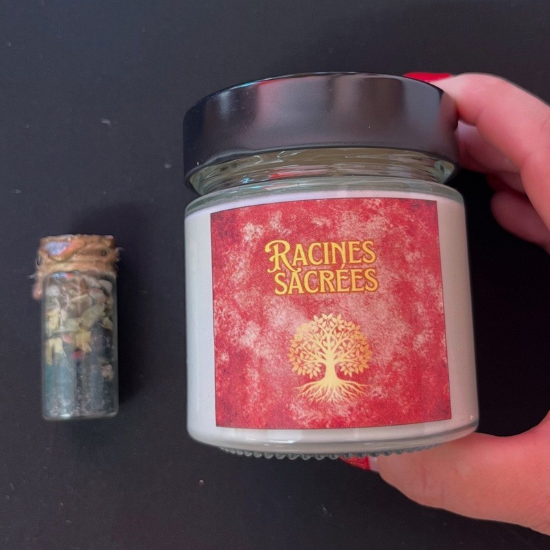 Fiole et bougie racines sacrées
